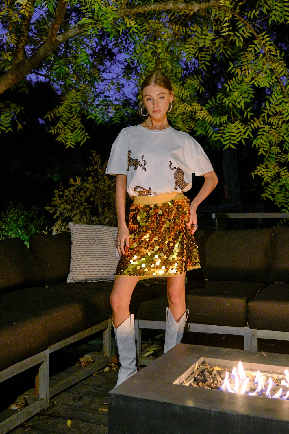 Embellished Gold Sequin Tiger  T Shirt